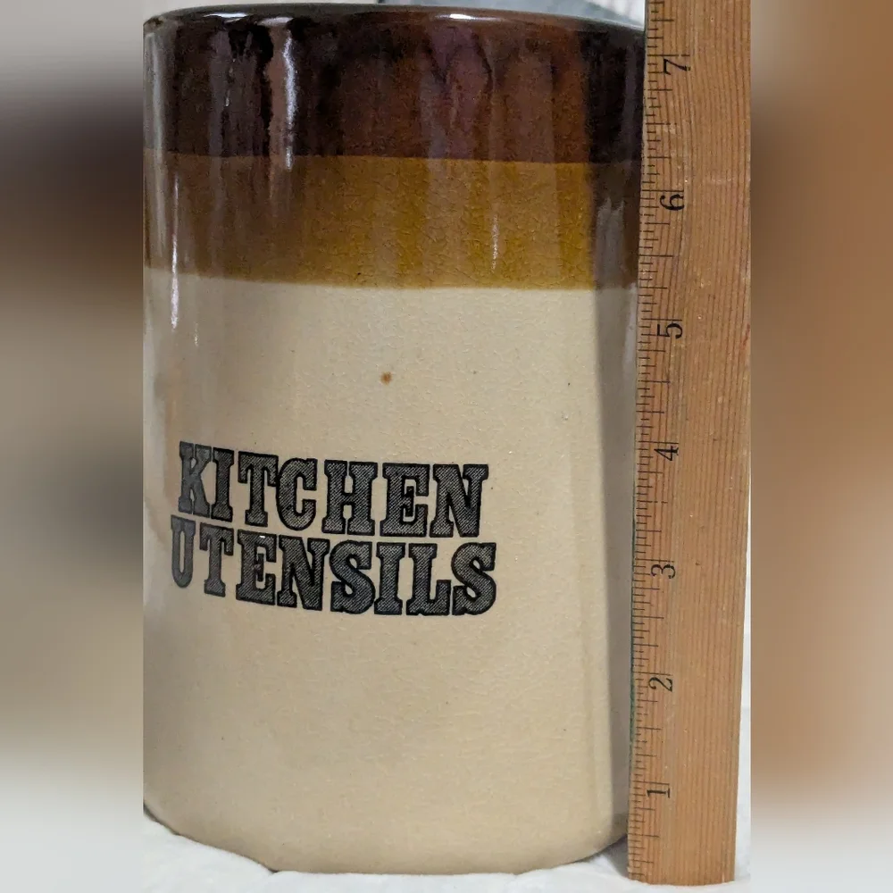 Vintage rustic 1970's Stoneware Pottery KITCHEN UTENSIL Container